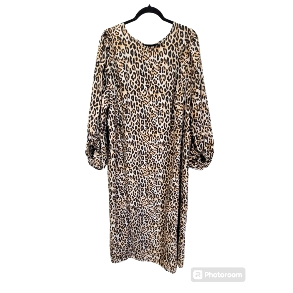 H&M XXL Animal Print 3/4 Balloon Sleeve Back Slit Maxi Dress